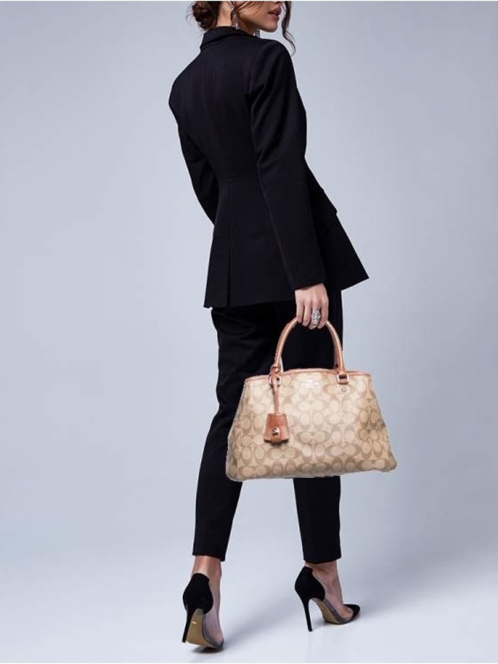 Coach Beige/Brown Signature Coated Canvas & Leather Margot Carryall Satchel Bag
